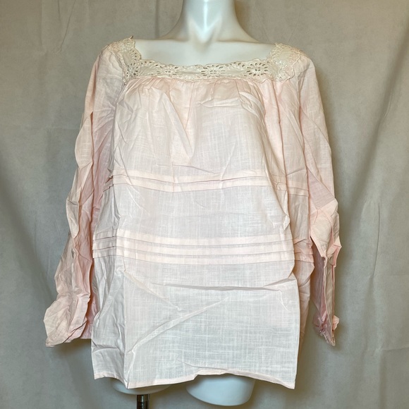 AlvaQ women Summer Lace Crochet Square Neck Top Ruffle Lantern Shirt 2XL Pink - Picture 1 of 5